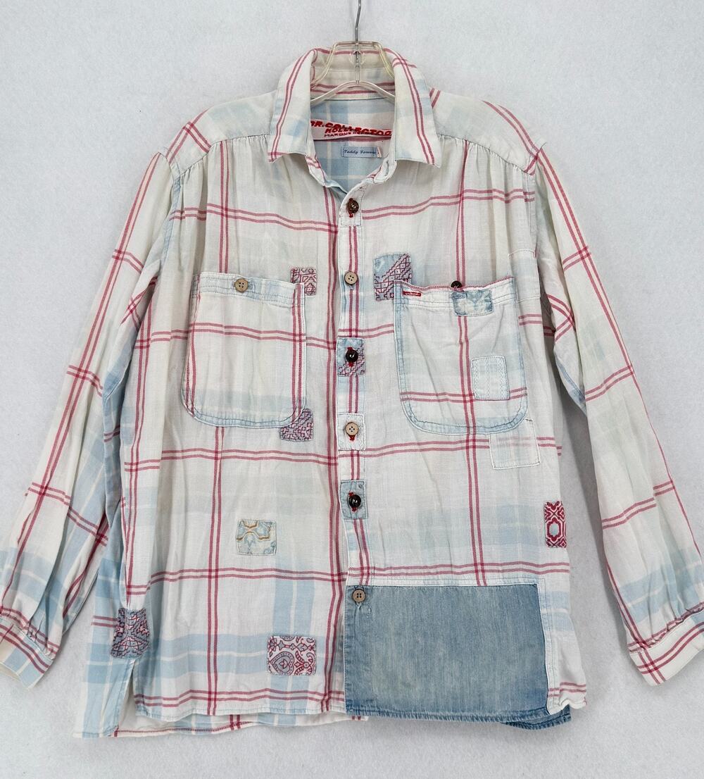 Dr. Collectors Picasso Teddy Forever Sunfaded Indigo Plaid Repair Shirt Sz XS